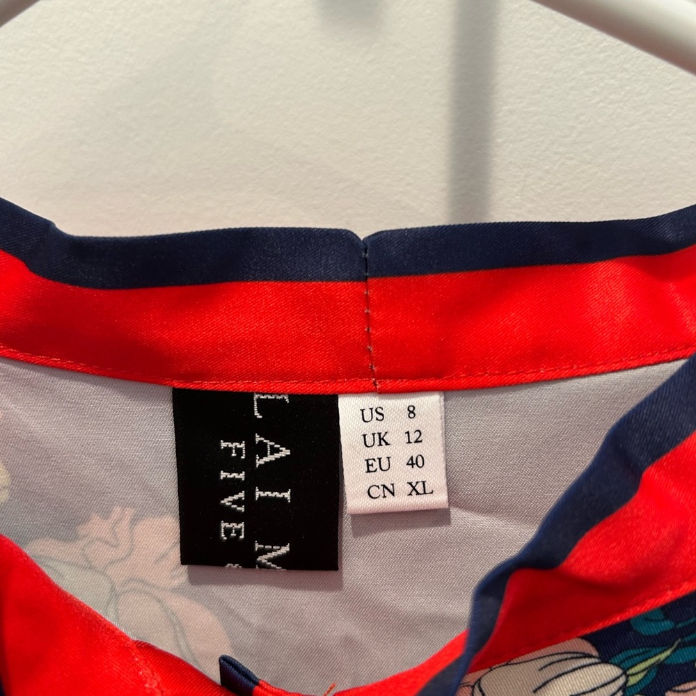 Lai Meng Five Cats Floral Navy and Red Dress Size 8 - Picture 5 of 10